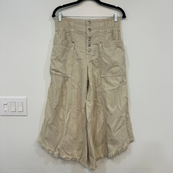 We the Free Sun Setter Pull On Jeans Small Wide Leg Crop Smock Waist Button Fly - Picture 2 of 11